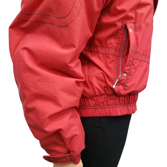 Vintage Obermeyer Snow Ski Bomber Jacket w Hood Full Zip Snap Red Insulated 10 - Picture 7 of 16